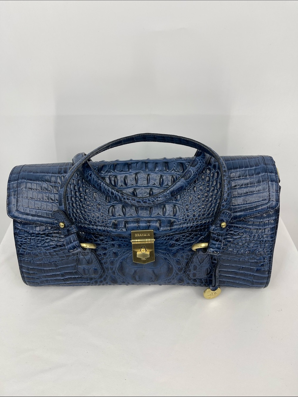 BRAHMIN Blue Croc-Embossed Tote Bag - Designer Style LIKE NEW